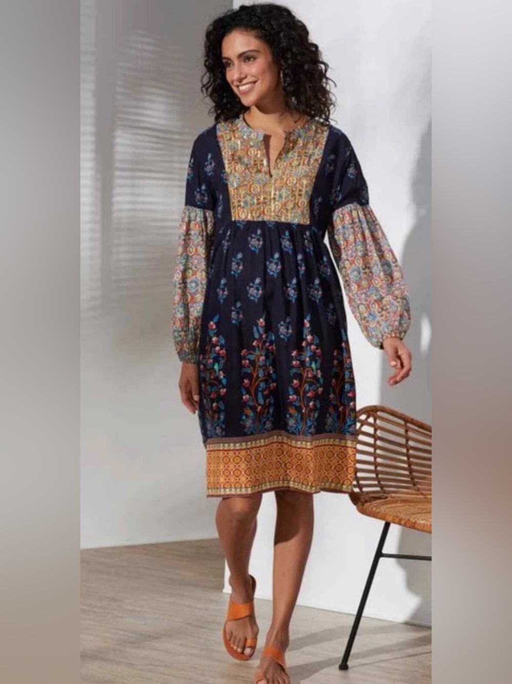 Soft Surroundings Raeni Sequin Boho Floral Tunic Dress Size XL Oversized